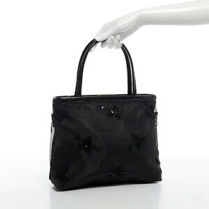 Dolce & Gabbana Mini Black Floral Beaded Elegant Sequin Top-Handle Bag